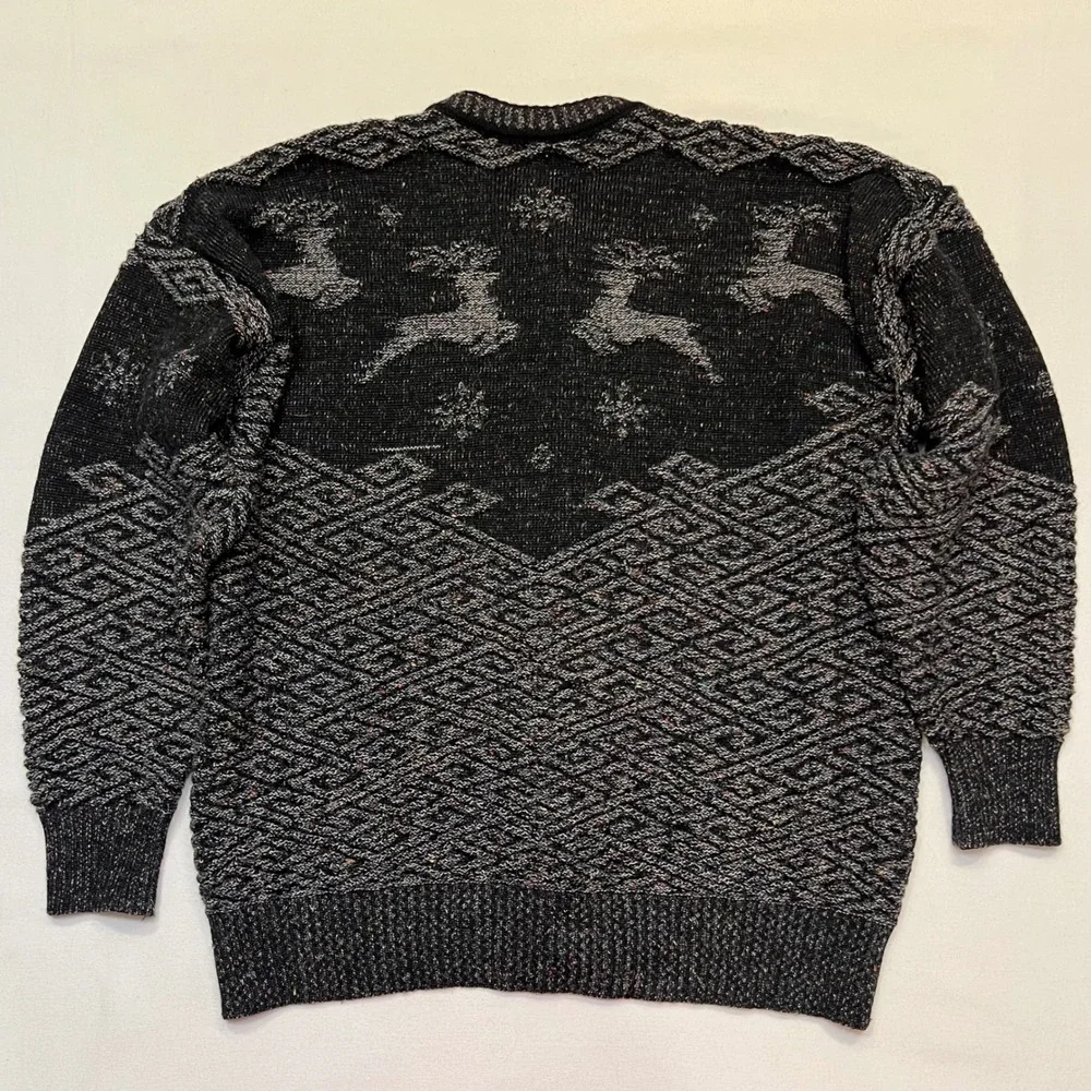 Dale of Norway Black Gray Pure New Wool Nordic Reindeer Cardigan Sweater Size M - Picture 7 of 7